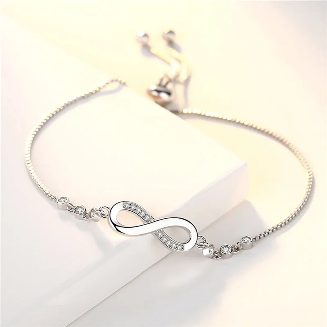 Infinity Crystal 925 Silver Bracelet, Symbol of Forever Love and Friendship, Dainty Crystal Bracelet, Silver Bracelet