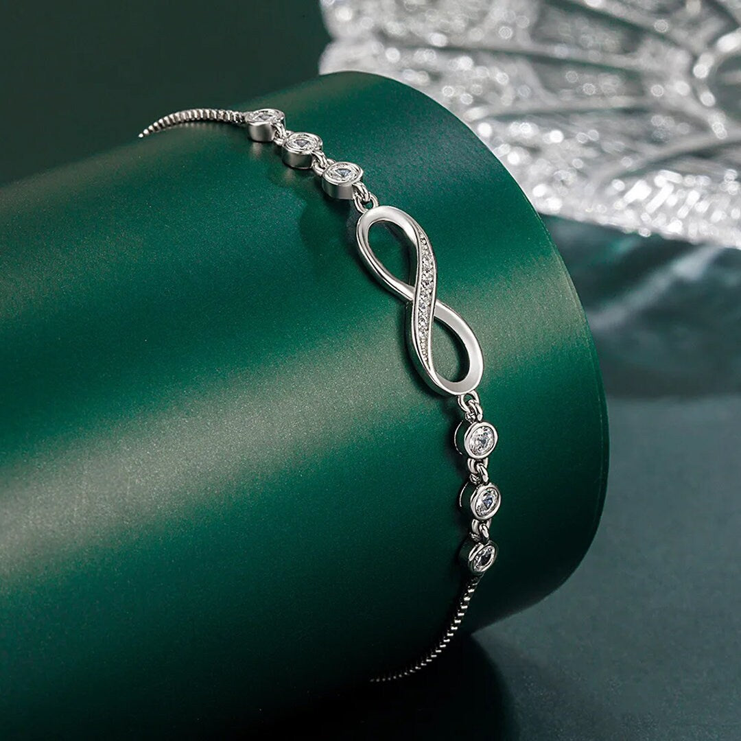 Infinity Crystal 925 Silver Bracelet, Symbol of Forever Love and Friendship, Dainty Crystal Bracelet, Silver Bracelet