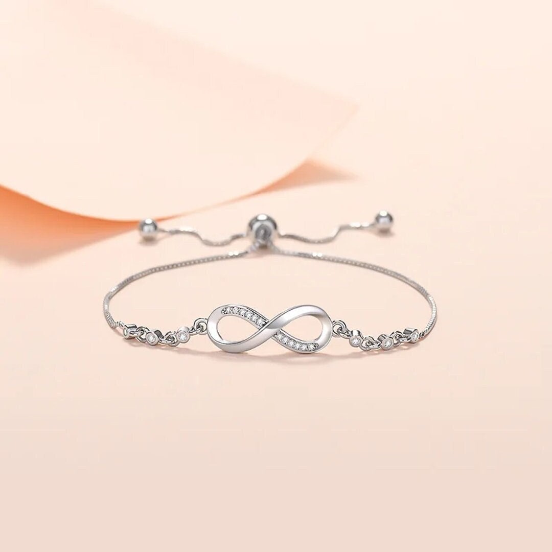 Infinity Crystal 925 Silver Bracelet, Symbol of Forever Love and Friendship, Dainty Crystal Bracelet, Silver Bracelet