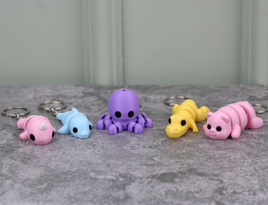 Mini Animal Keychains (Set of 2), Articulating Tiny Animals, Fidget Animals, 3D Printed Fidget Toy, Sensory Toy, Keychain for Anxiety Relief