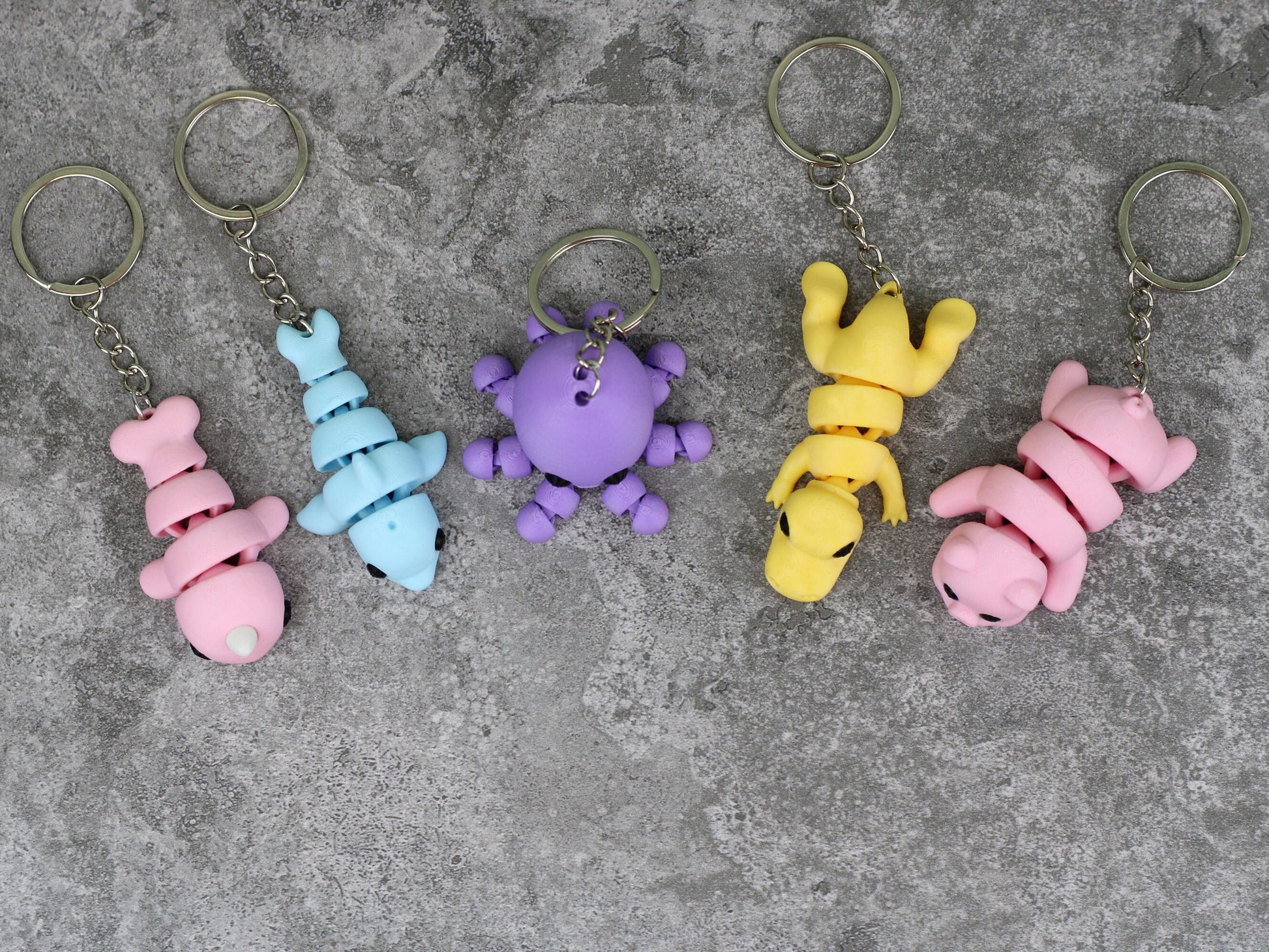 Mini Animal Keychains (Set of 2), Articulating Tiny Animals, Fidget Animals, 3D Printed Fidget Toy, Sensory Toy, Keychain for Anxiety Relief